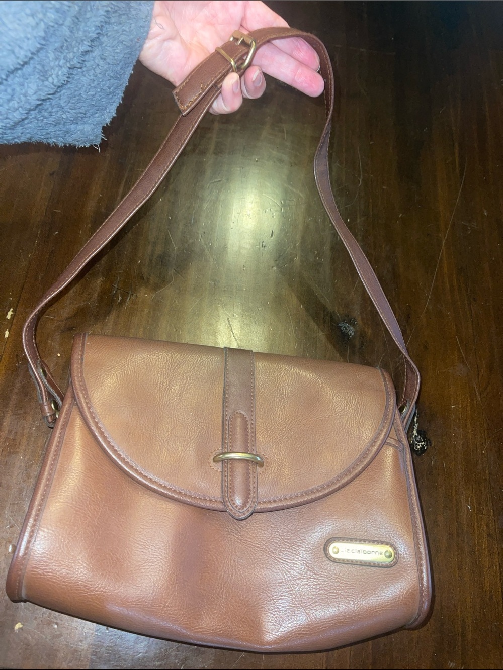 Brown Leather Shoulder Bag with Gold Accent